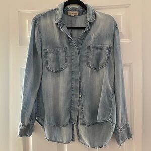 Cloth & Stone S Blue Chambray Denim Shirttail Tunic Button Down Top Tencel Soft